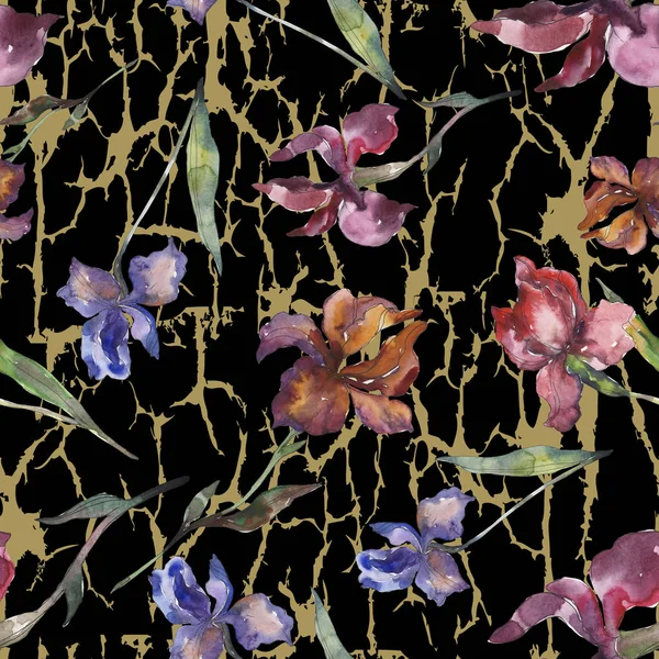 Пурпурний Квітка Червоних Ірисів Дикий Весняний Лист Дикої Квітки Набір — стокове фото