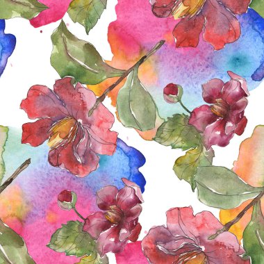 Kırmızı peonies suluboya resim ayarlayın. Sorunsuz arka plan deseni. Kumaş duvar kağıdı yazdırma doku.