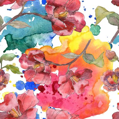 Kırmızı peonies suluboya resim ayarlayın. Sorunsuz arka plan deseni. Kumaş duvar kağıdı yazdırma doku.