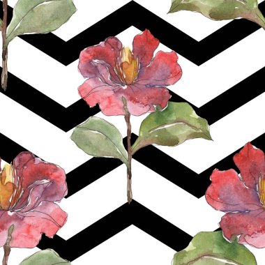 Kırmızı peonies suluboya resim ayarlayın. Sorunsuz arka plan deseni. Kumaş duvar kağıdı yazdırma doku.