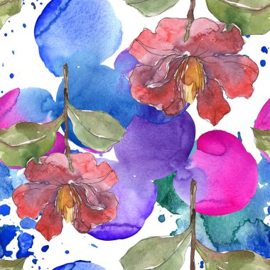 Kırmızı peonies suluboya resim ayarlayın. Sorunsuz arka plan deseni. Kumaş duvar kağıdı yazdırma doku.