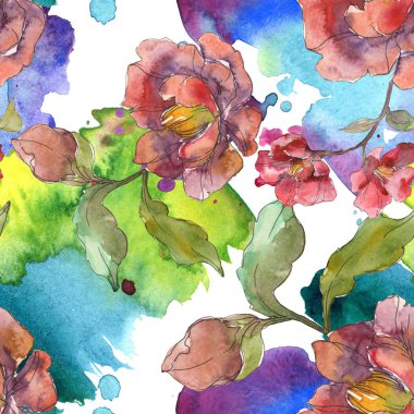 Kırmızı peonies suluboya resim ayarlayın. Sorunsuz arka plan deseni. Kumaş duvar kağıdı yazdırma doku.