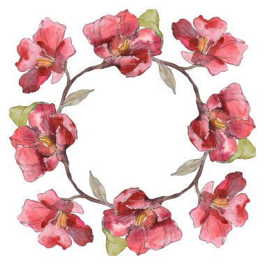 Beyaz peonies suluboya arka plan illüstrasyon sette izole kırmızı. Çerçeve kenarlığı süsleme kopya alanı ile.