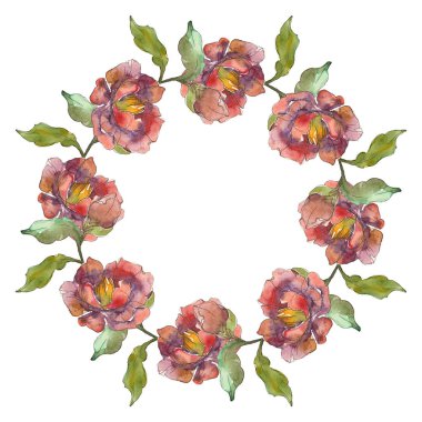 Beyaz peonies suluboya arka plan illüstrasyon sette izole kırmızı. Çerçeve kenarlığı süsleme kopya alanı ile.
