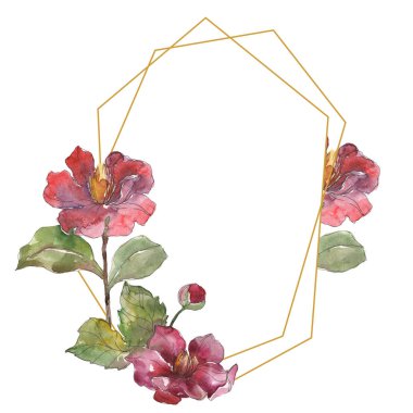 Beyaz peonies suluboya arka plan illüstrasyon sette izole kırmızı. Çerçeve kenarlığı süsleme kopya alanı ile.