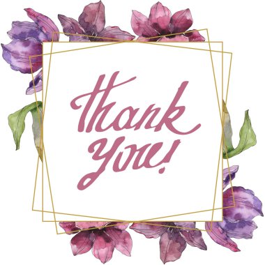 Mor Lale Çiçek Botanik çiçek. Vahşi bahar yaprak izole kır çiçeği. Suluboya arka plan illüstrasyon küme. Suluboya çizim moda aquarelle izole. Çerçeve kenarlığı süsleme Meydanı.