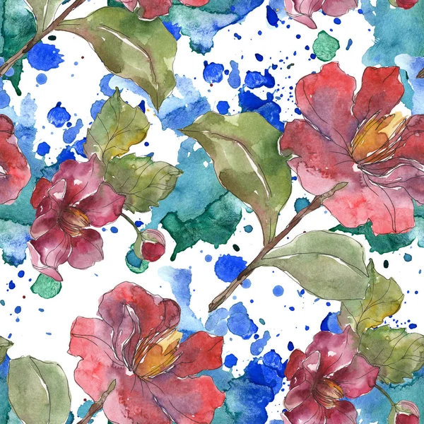 Red Peonies Watercolor Illustration Set Seamless Background Pattern Fabric Wallpaper — Stock Photo, Image
