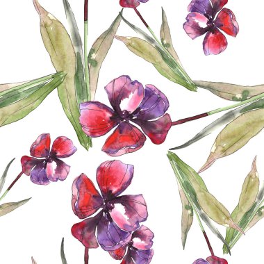 Yeşil yaprakları sorunsuz arka plan deseni ile izole lale. Kumaş duvar kağıdı yazdırma doku. Suluboya resim seti. 