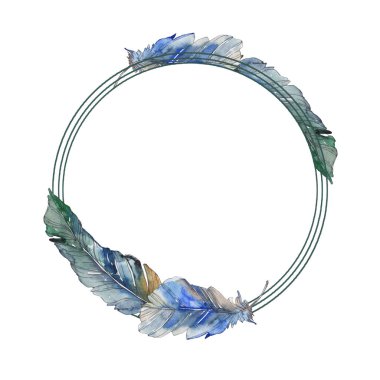 Kuş tüyü izole Wing. Suluboya arka plan illüstrasyon küme. Suluboya çizim moda aquarelle izole. Çerçeve kenarlığı süsleme Meydanı.
