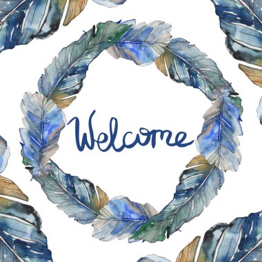 Kuş tüyü izole Wing. Suluboya arka plan illüstrasyon küme. Suluboya çizim moda aquarelle izole. Çerçeve kenarlığı süsleme Meydanı.