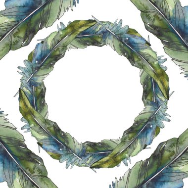 Kuş tüyü izole Wing. Suluboya arka plan illüstrasyon küme. Suluboya çizim moda aquarelle izole. Çerçeve kenarlığı süsleme Meydanı.