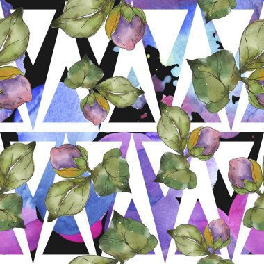 Kamelya kırmızı ve mor çiçekler. Suluboya resim kümesi. Sorunsuz arka plan deseni. Kumaş duvar kağıdı yazdırma doku.