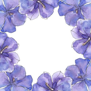 Mavi mor keten. Botanik çiçek. Vahşi bahar yaprak izole kır çiçeği. Suluboya arka plan illüstrasyon küme. Suluboya çizim moda aquarelle izole. Çerçeve kenarlığı süsleme Meydanı.