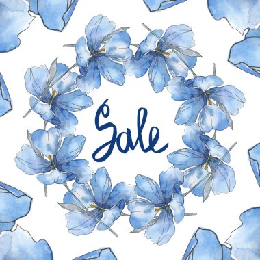 Mavi mor keten. Botanik çiçek. Vahşi bahar yaprak izole kır çiçeği. Suluboya arka plan illüstrasyon küme. Suluboya çizim moda aquarelle izole. Çerçeve kenarlığı süsleme Meydanı.