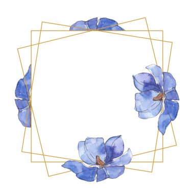 Mavi mor keten. Botanik çiçek. Vahşi bahar yaprak izole kır çiçeği. Suluboya arka plan illüstrasyon küme. Suluboya çizim moda aquarelle izole. Çerçeve kenarlığı süsleme Meydanı.