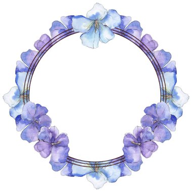 Mavi mor keten. Botanik çiçek. Vahşi bahar yaprak izole kır çiçeği. Suluboya arka plan illüstrasyon küme. Suluboya çizim moda aquarelle izole. Çerçeve kenarlığı süsleme Meydanı.