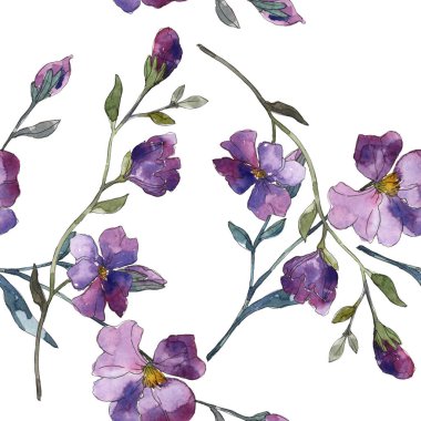 Mavi mor keten botanik çiçek. Vahşi bahar yaprak izole. Suluboya resim kümesi. Suluboya çizim moda aquarelle. Sorunsuz arka plan deseni. Kumaş duvar kağıdı yazdırma doku.