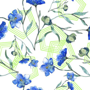 Mavi mor keten botanik çiçek. Vahşi bahar yaprak izole. Suluboya resim kümesi. Suluboya çizim moda aquarelle. Sorunsuz arka plan deseni. Kumaş duvar kağıdı yazdırma doku.