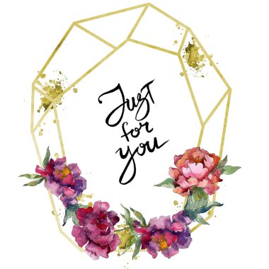 Mor izole üzerinde beyaz peonies suluboya arka plan illüstrasyon küme. Çerçeve kenarlığı süsleme.