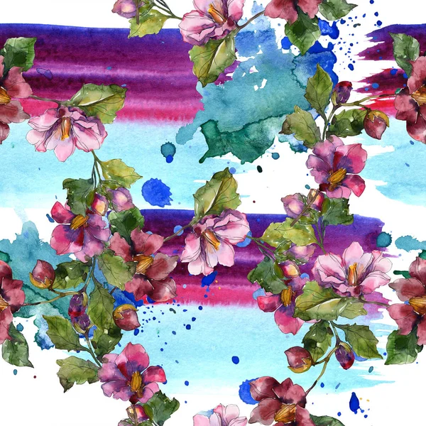 Червоні Фіолетові Квіти Камелії Набір Акварельних Ілюстрацій Безшовний Візерунок Тла — стокове фото