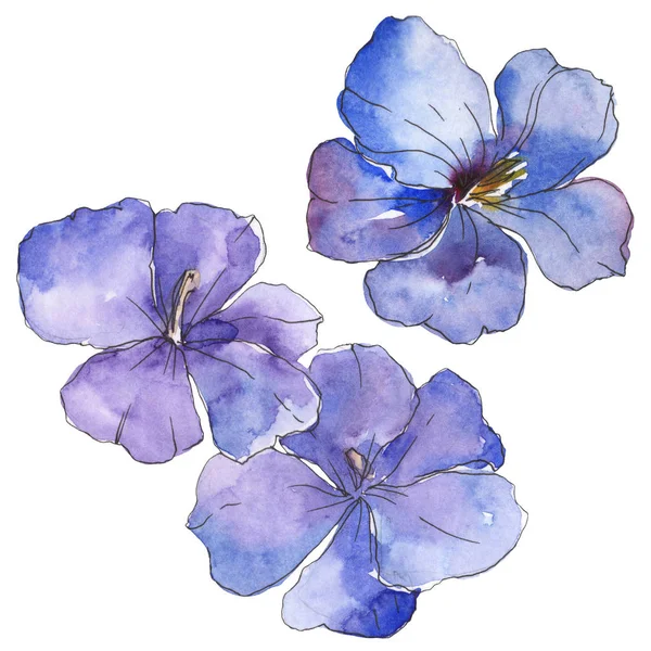 ブルー紫亜麻 花植物の花 野生春葉のワイルドフラワーが分離されました 水彩画背景イラスト セット 水彩描画ファッション Aquarelle 孤立した亜麻の図要素 — ストック写真