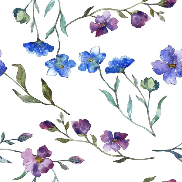 Blau Lila Flachs Blumen Botanische Blume Wildes Frühlingsblatt Isoliert Aquarell — Stockfoto
