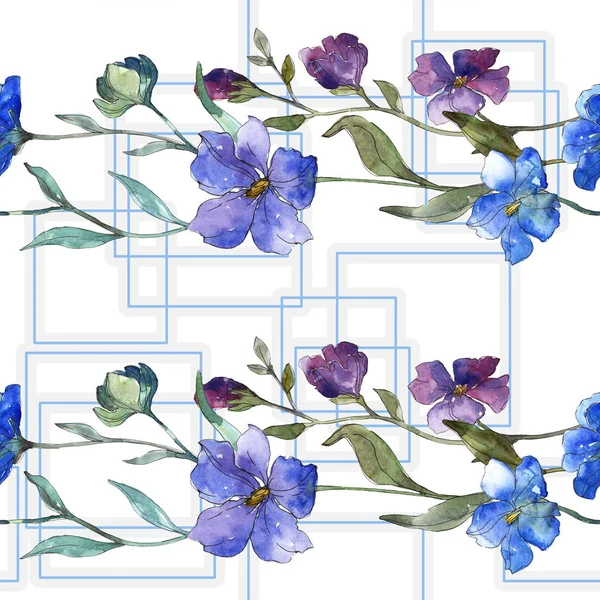 Fleur Botanique Florale Lin Violet Bleu Feuille Printemps Sauvage Isolée — Photo