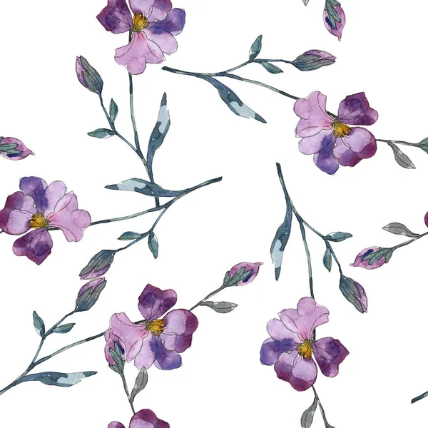 stock image Blue purple flax floral botanical flower. Wild spring leaf isolated. Watercolor illustration set. Watercolour drawing fashion aquarelle. Seamless background pattern. Fabric wallpaper print texture.