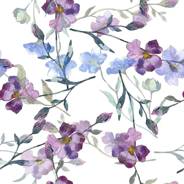 stock image Blue purple flax floral botanical flower. Wild spring leaf isolated. Watercolor illustration set. Watercolour drawing fashion aquarelle. Seamless background pattern. Fabric wallpaper print texture.