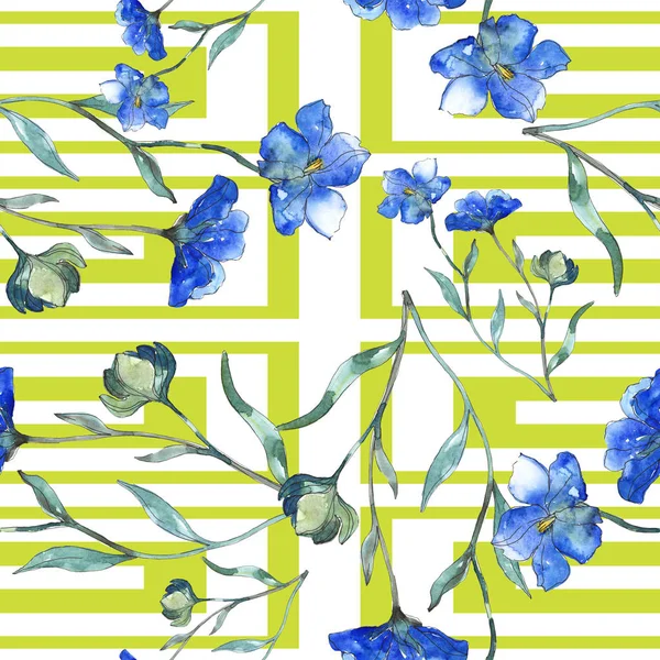 Mavi mor keten botanik çiçek. Vahşi bahar yaprak izole. Suluboya resim kümesi. Suluboya çizim moda aquarelle. Sorunsuz arka plan deseni. Kumaş duvar kağıdı yazdırma doku.