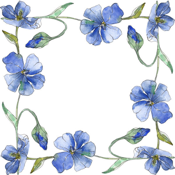 Синий и фиолетовый цветочный ботанический цветок льна. Дикий весенний цветок изолирован. Набор акварельных фонов. Акварель для рисования акварелью. Граничный орнамент
.