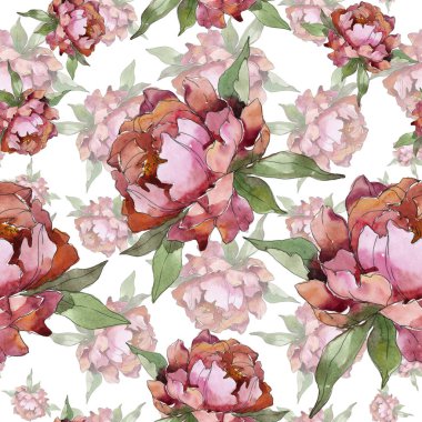 Mor peonies suluboya resim ayarlayın. Sorunsuz arka plan deseni. Kumaş duvar kağıdı yazdırma doku.