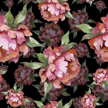 Mor peonies suluboya resim ayarlayın. Sorunsuz arka plan deseni. Kumaş duvar kağıdı yazdırma doku.