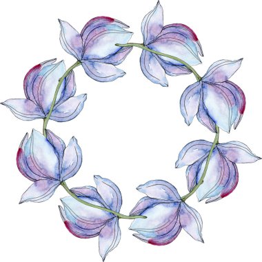 Mavi dalsızdır. Suluboya arka plan illüstrasyon küme. Çerçeve kenarlığı süsleme kopya alanı ile.