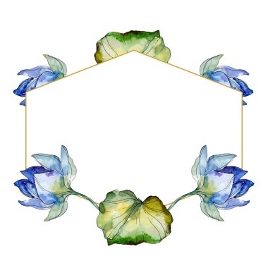 Mavi dalsızdır. Suluboya arka plan illüstrasyon küme. Çerçeve kenarlığı süsleme kopya alanı ile.