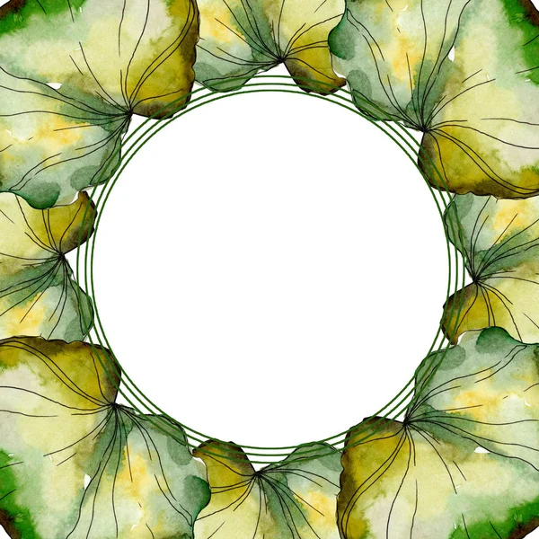 Green Lotuses Watercolor Background Illustration Set Frame Border Ornament Copy — Stock Photo, Image