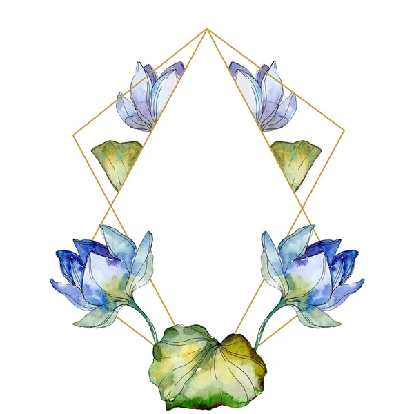 Blue Lotuses Watercolor Background Illustration Set Frame Border Ornament Copy — Stock Photo, Image