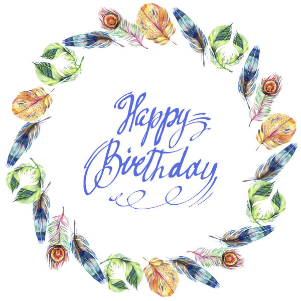 Красочное птичье перо из изолированного крыла. Перо Aquarelle для рамки или границы. Набор акварельных фонов. Акварель акварель акварель изолирована. Граничный орнамент
.