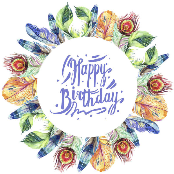 Красочное птичье перо из изолированного крыла. Перо Aquarelle для рамки или границы. Набор акварельных фонов. Акварель акварель акварель изолирована. Граничный орнамент
.