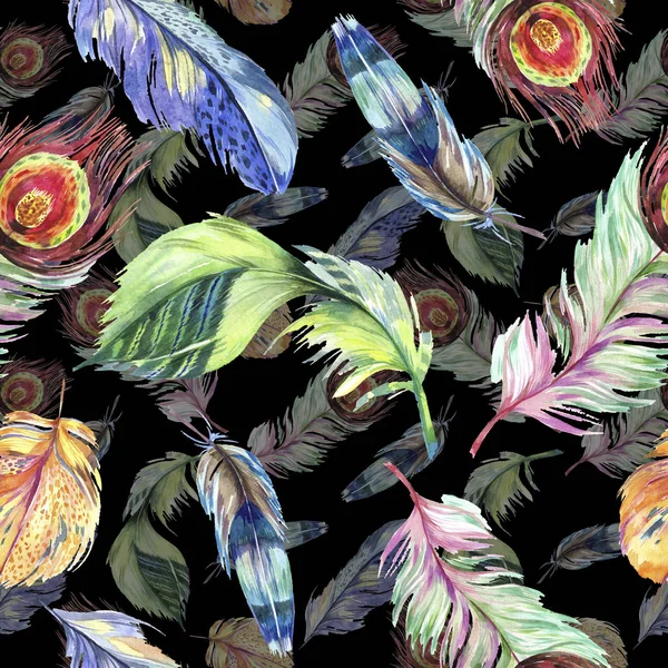 Kleurrijke Vogel Veren Van Vleugel Aquarel Achtergrond Afbeelding Instellen Aquarel — Stockfoto