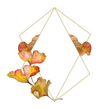 Yeşil sarı ginkgo biloba yaprak. Yaprak bitki botanik bahçe çiçek yaprakları. Suluboya arka plan illüstrasyon küme. Suluboya çizim moda aquarelle izole. Çerçeve kenarlığı süsleme Meydanı.