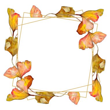 Yeşil sarı ginkgo biloba yaprak. Yaprak bitki botanik bahçe çiçek yaprakları. Suluboya arka plan illüstrasyon küme. Suluboya çizim moda aquarelle izole. Çerçeve kenarlığı süsleme Meydanı.