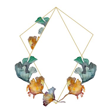 Ginkgo biloba yaprak. Yaprak bitki botanik bahçe çiçek yaprakları. Suluboya arka plan illüstrasyon küme. Suluboya çizim moda aquarelle izole. Çerçeve kenarlığı süsleme Meydanı.