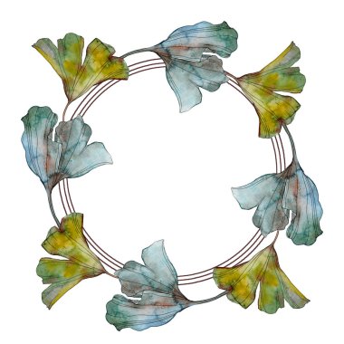 Ginkgo biloba yaprak. Yaprak bitki botanik bahçe çiçek yaprakları. Suluboya arka plan illüstrasyon küme. Suluboya çizim moda aquarelle izole. Çerçeve kenarlığı süsleme Meydanı.