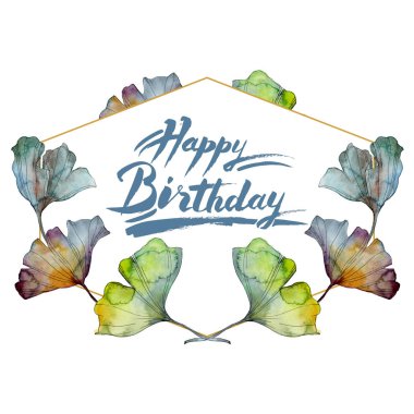 Ginkgo biloba yaprak. Yaprak bitki botanik bahçe çiçek yaprakları. Suluboya arka plan illüstrasyon küme. Suluboya çizim moda aquarelle izole. Çerçeve kenarlığı süsleme Meydanı.