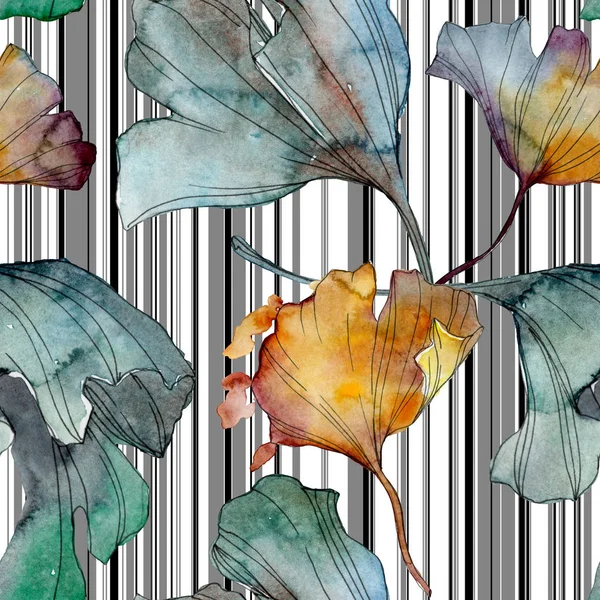 イチョウ葉は植物植物園花葉です 水彩イラスト セット 水彩描画のファッション Aquarelle 分離します シームレスな背景パターン 壁紙印刷手触りの生地 — ストック写真