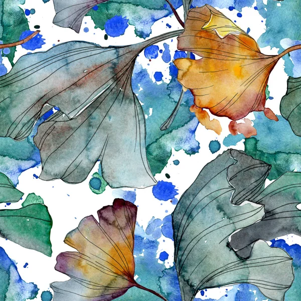 イチョウ葉は植物植物園花葉です 水彩イラスト セット 水彩描画のファッション Aquarelle 分離します シームレスな背景パターン 壁紙印刷手触りの生地 — ストック写真
