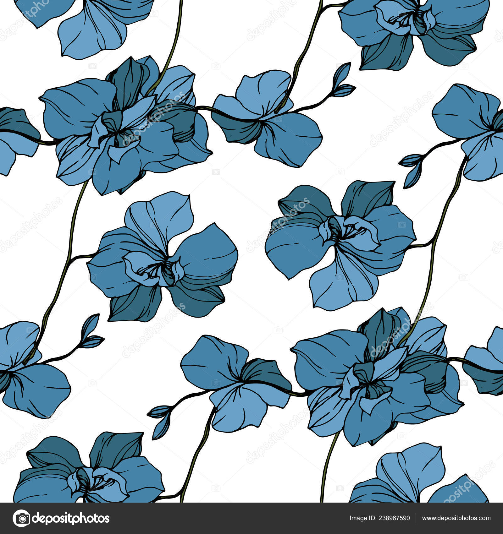 ベクトル青蘭は 白で隔離 シームレスな背景パターン 壁紙印刷手触りの生地 ストックベクター C Andreyanush