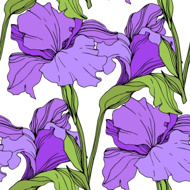 Vector isolated purple irises. Seamless background pattern. Fabric wallpaper print texture. clipart