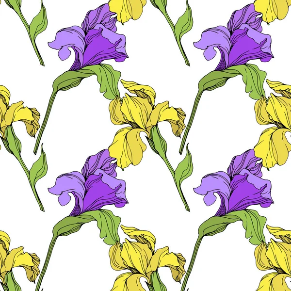 Векторные Изолированные Фиолетовые Желтые Радужки Бесшовный Рисунок Фона Текстура Ткани — стоковый вектор